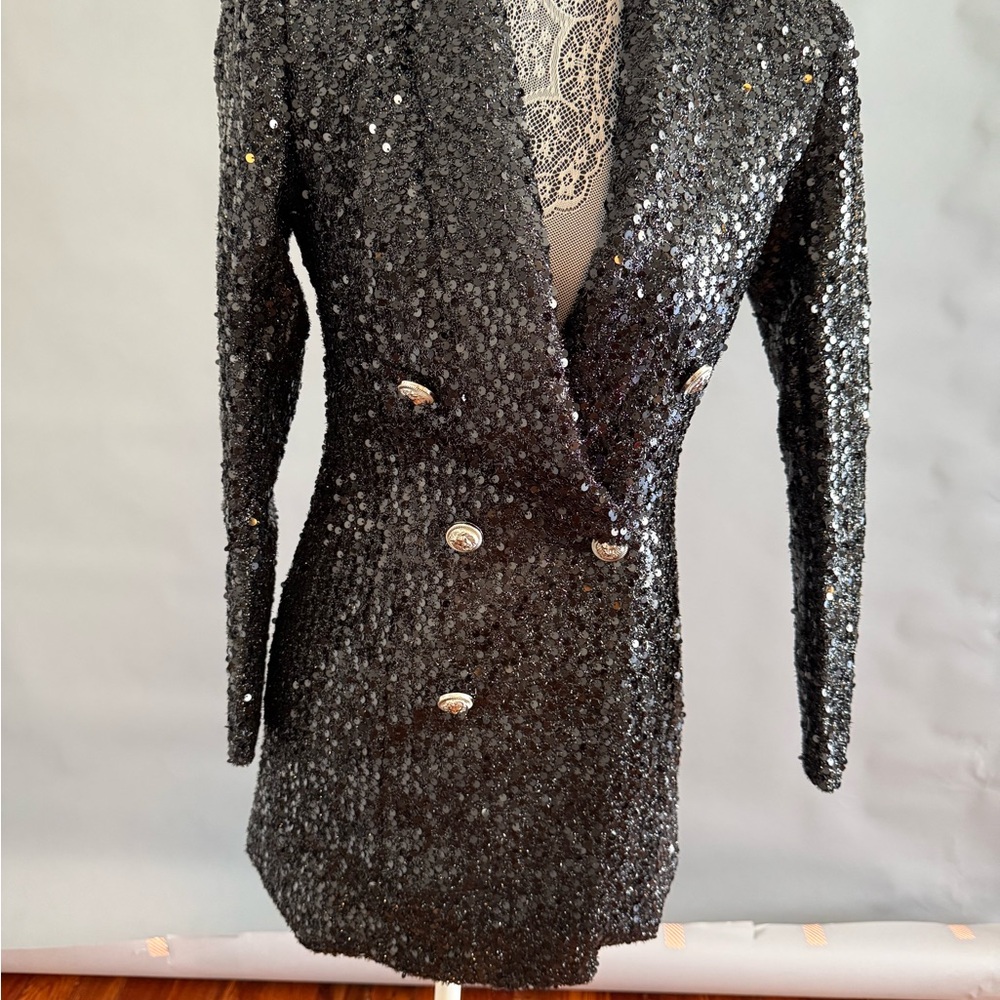 Elegant Black Sequin Double-Breasted Dress